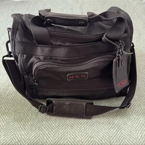 Tumi USA Black 14” Compact Carry-On Travel Gym Bag Tote Leather Handle